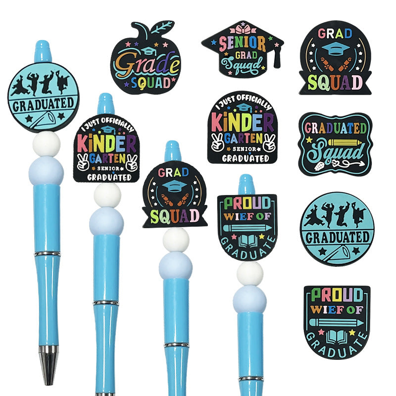 20Pcs Silicone Focal Beads Graduation Season Square Flat Designs