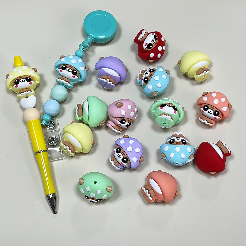 20Pcs Silicone 3D Focal Beads Macaron Colored Mushroom Face Sitting Pose 3