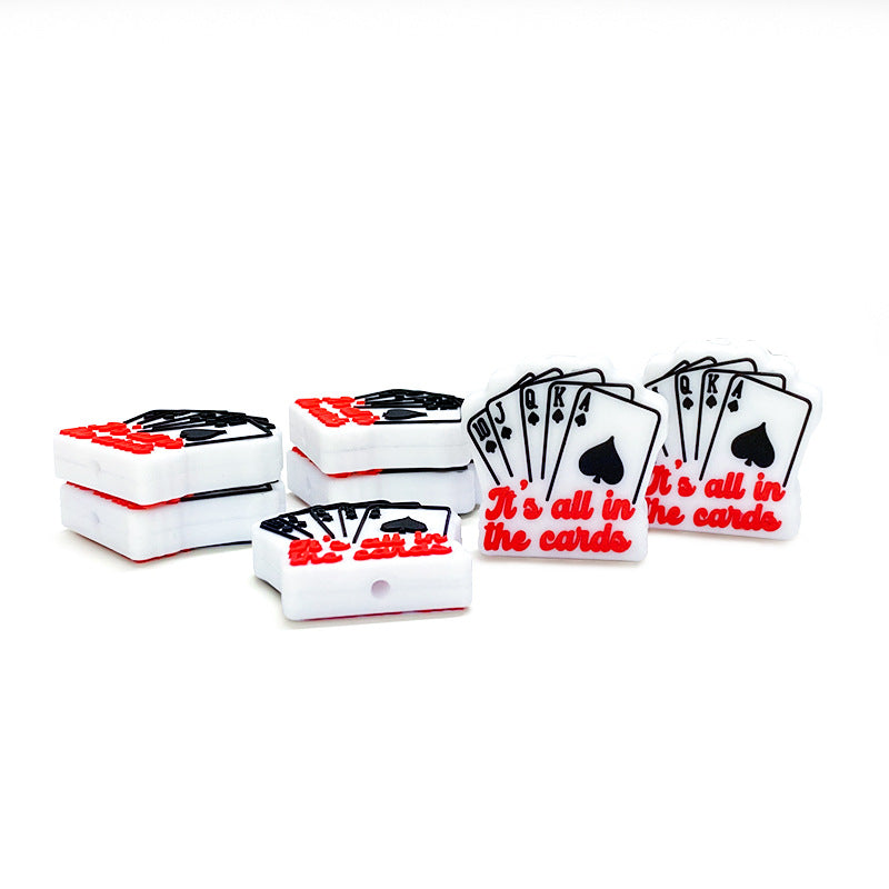 20Pcs Silicone Focal Beads Poker Cards It's All In The Cards Text 4