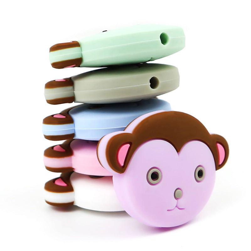 Silicone Focal Beads Cartoon Monkey Face Rounded Shape 2