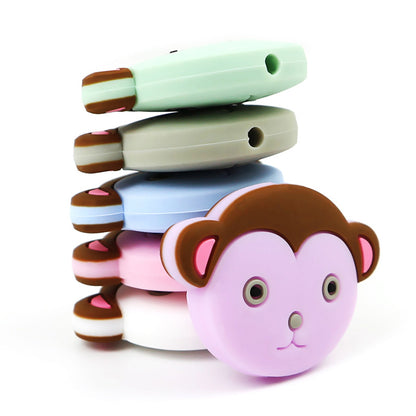 Silicone Focal Beads Cartoon Monkey Face Rounded Shape 2