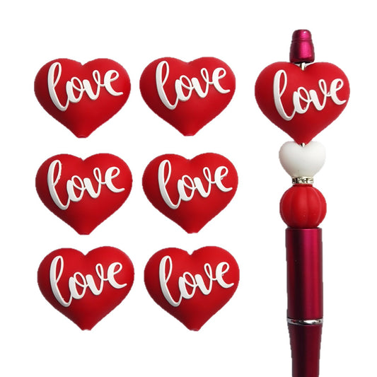 20Pcs Silicone 3D Focal Beads Valentine'S Day Red Love Front Facing