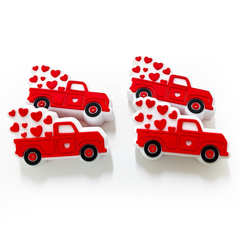 20Pcs Silicone Focal Beads Valentine Love Car Hearts Design 4