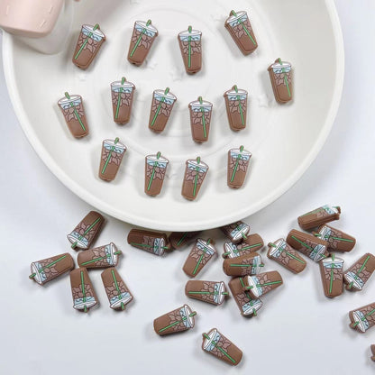 20Pcs Silicone Focal Beads Camel Cartoon Milk Tea Cup Design 4