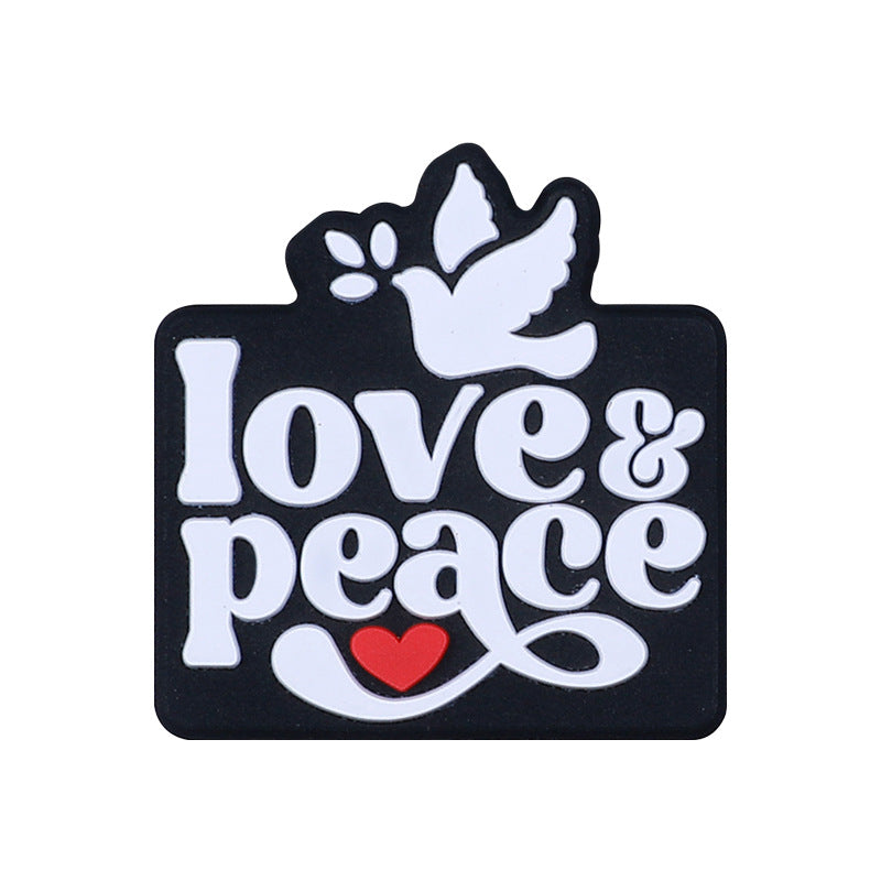 20pcs Silicone Focal Beads Love and Peace with Dove and Stop War Printed 5