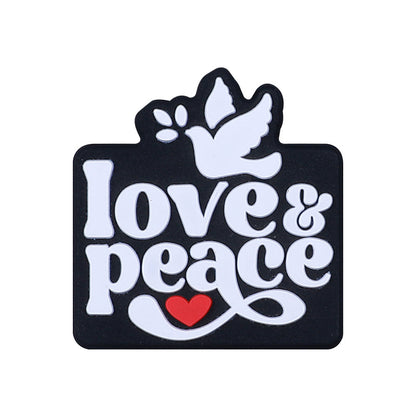 20pcs Silicone Focal Beads Love and Peace with Dove and Stop War Printed 5