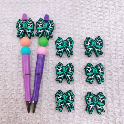 20Pcs Silicone Focal Beads Green Brown Spotted Bow Design 4