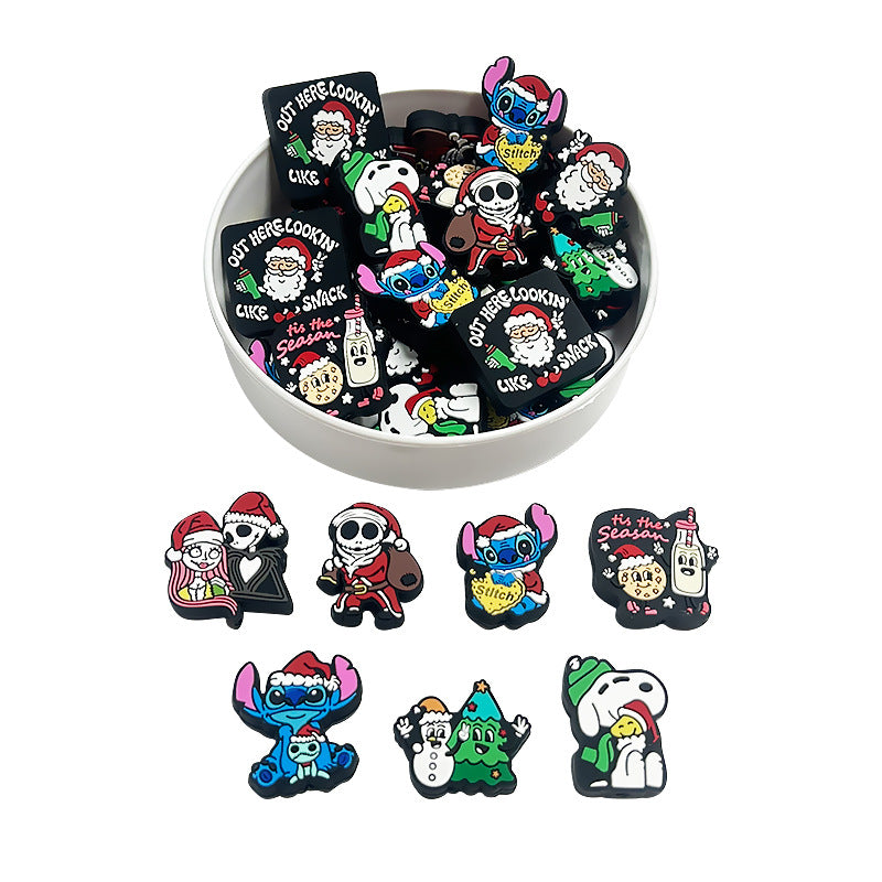 20Pcs Silicone 3D Focal Beads Christmas Blue Alien Character Large Ears Santa Theme 3