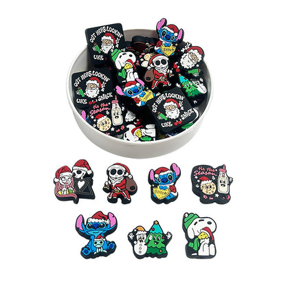 20Pcs Silicone 3D Focal Beads Christmas Blue Alien Character Large Ears Santa Theme 3