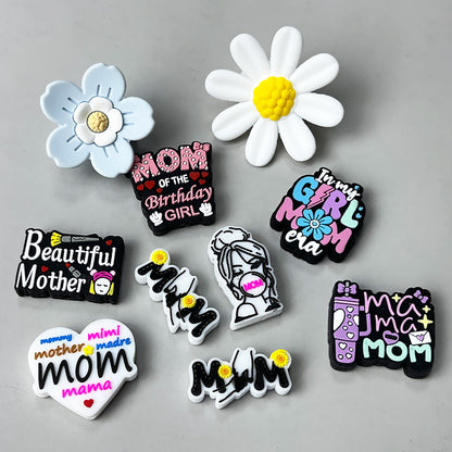 20Pcs Silicone Focal Beads Mother's Day Text and Figure Designs 3