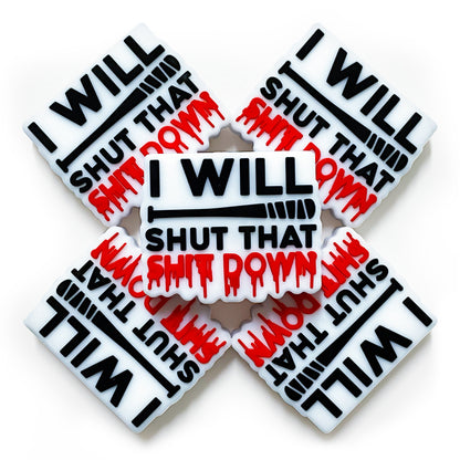 20Pcs Silicone Focal Beads Baseball Bat with Text Design