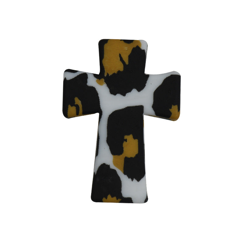20pcs Silicone Focal Beads Printed Cross With Varied Color Patterns 5