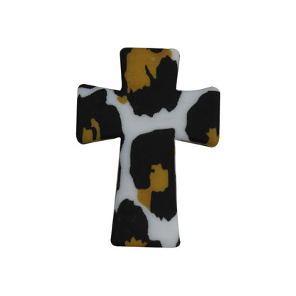 20pcs Silicone Focal Beads Printed Cross With Varied Color Patterns 5