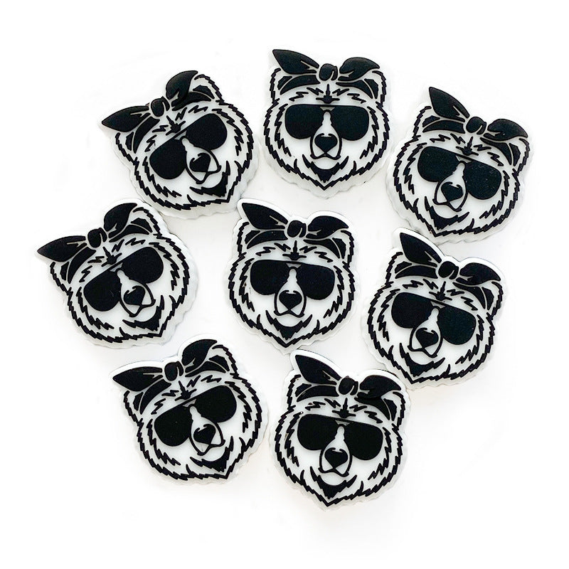 20pcs Silicone Focal Beads Tiger Head Wearing Sunglasses 2