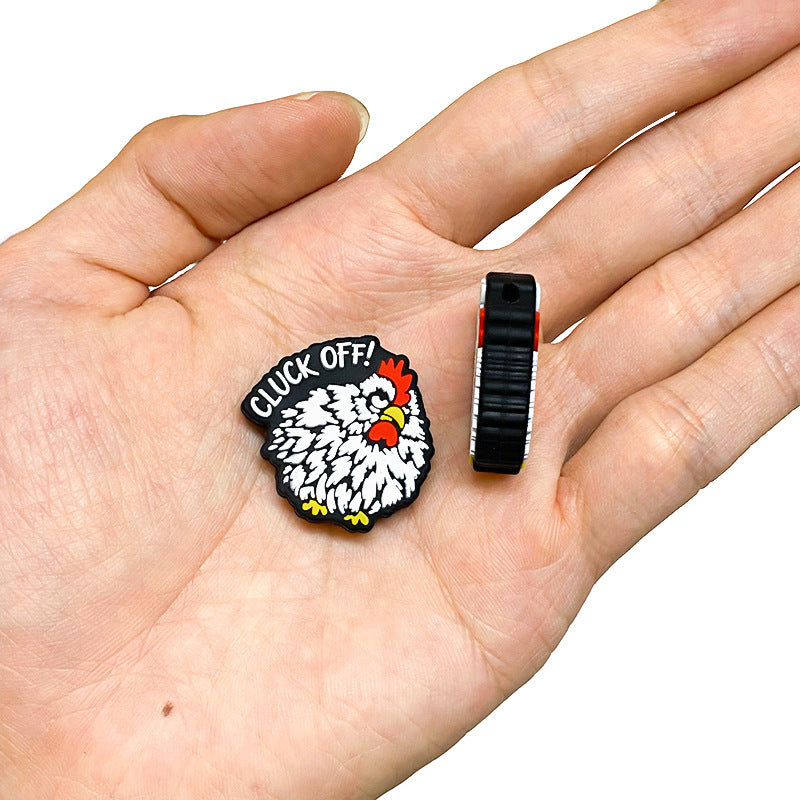 20Pcs Silicone Focal Beads White Hair Cock With Printed Text Cluck Off 5