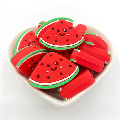 20pcs Silicone Focal Beads Cartoon Watermelon Slice with Smiling Face 3