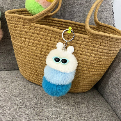 Caterpillar Pom Pom Plush Keychain Cute Furry Charm Accessory 7