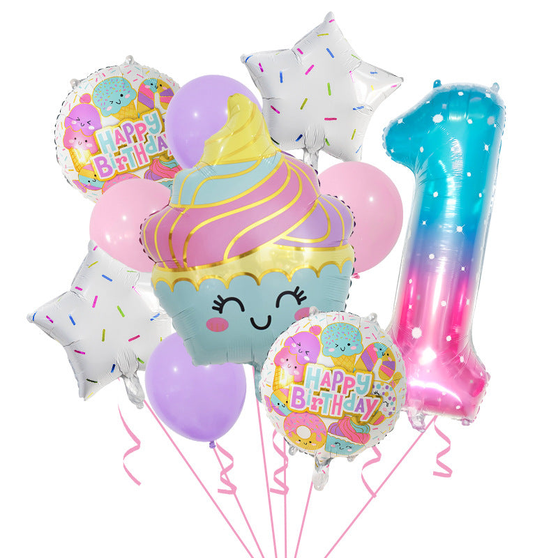 Cupcake and Number 3 Foil Balloons Birthday Party Decoration Set 6