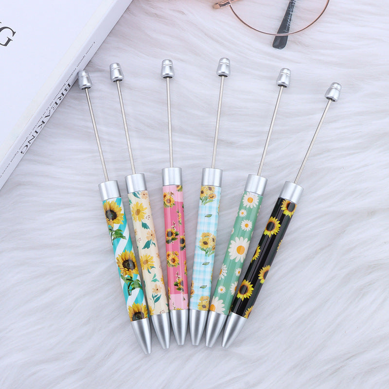 Long Printed Flag Sunflower Pattern Beadable Ballpoint Pens DIY Craft 4