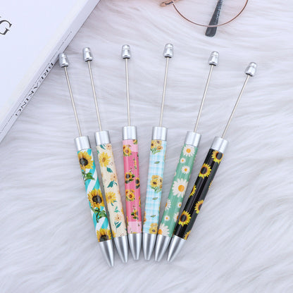 Long Printed Flag Sunflower Pattern Beadable Ballpoint Pens DIY Craft 4