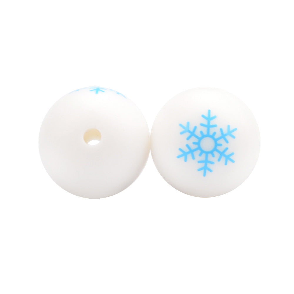 20pcs 15mm Christmas Silicone Beads Printed Design 5