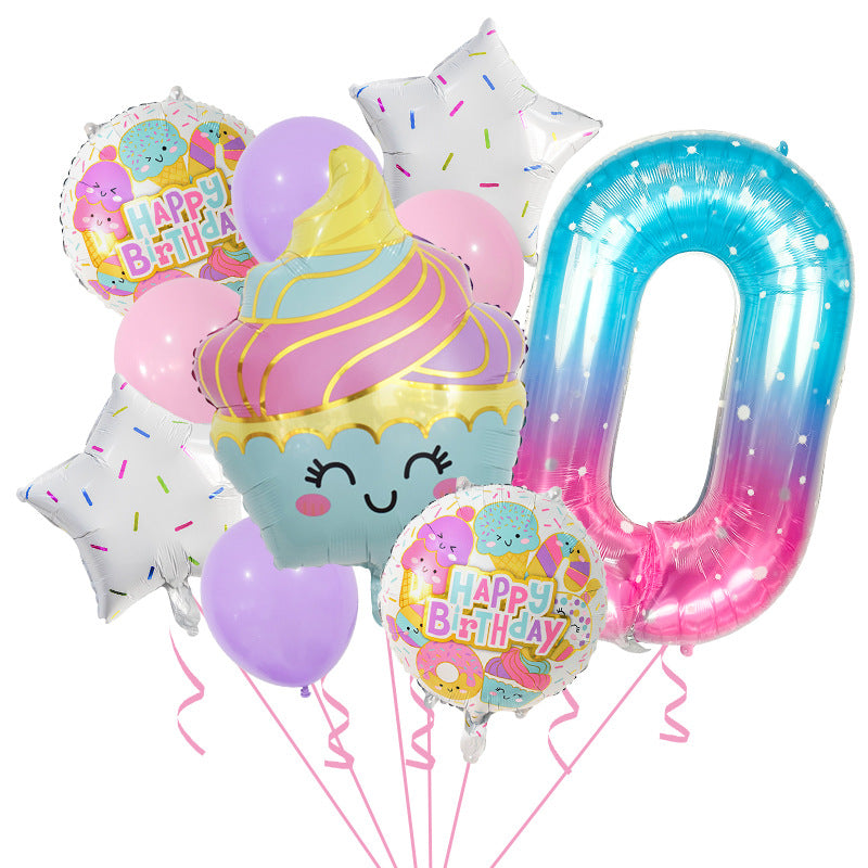 Cupcake and Number 3 Foil Balloons Birthday Party Decoration Set 14