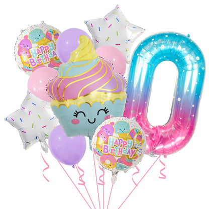 Cupcake and Number 3 Foil Balloons Birthday Party Decoration Set 14