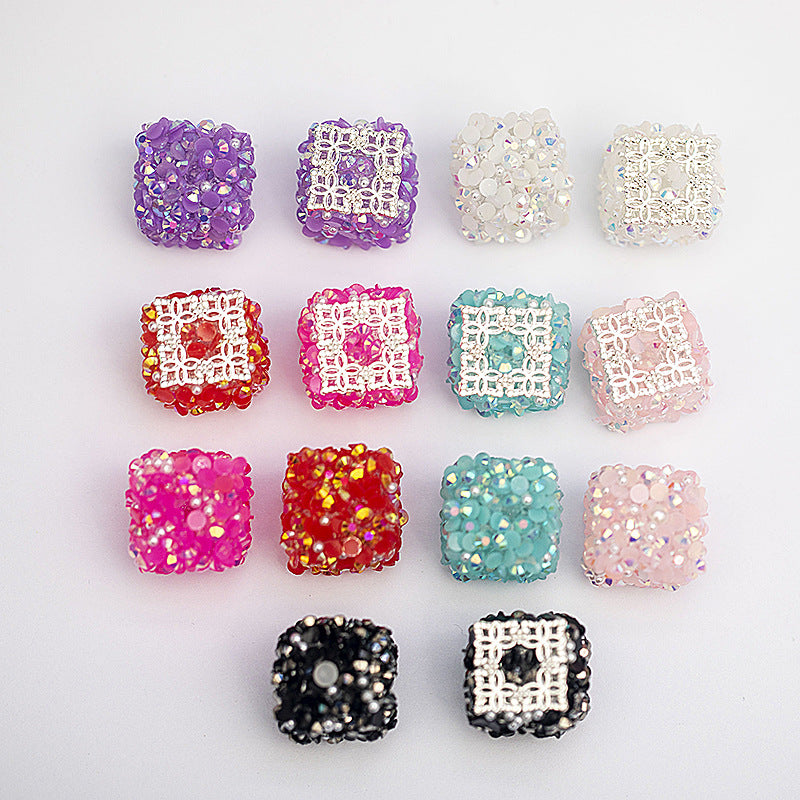 10pcs 18mm Square Cube Pearl Rhinestone Focal Beads for Pens 4