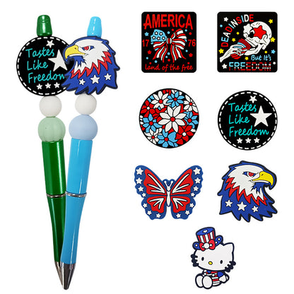 20Pcs Silicone Focal Beads Independence Day Eagle and Star Designs