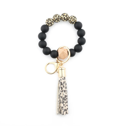 Silicone Bead Wristlet Keychain with Wooden Hexagon Bead Tassel 18