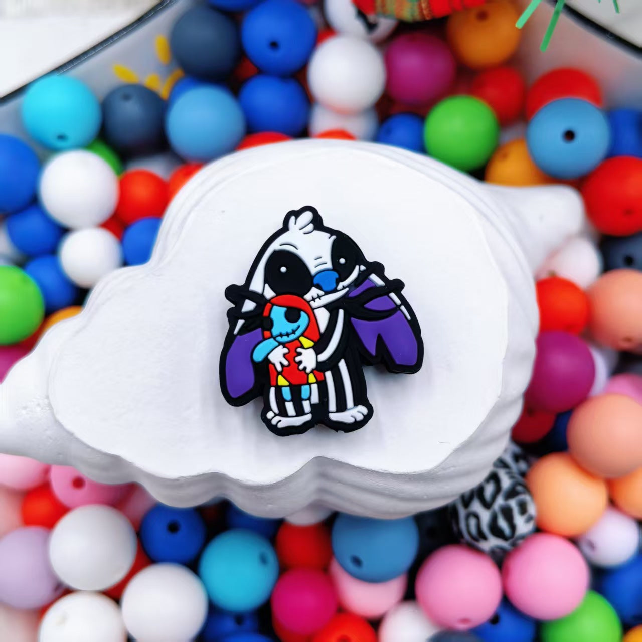 20Pcs Silicone Focal Beads Purple Stitch Zebra Pattern Design 6