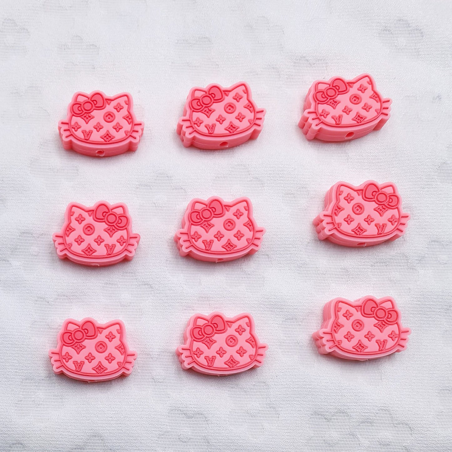 20Pcs Silicone Focal Beads Cat Head with Bow Outline Pattern 5