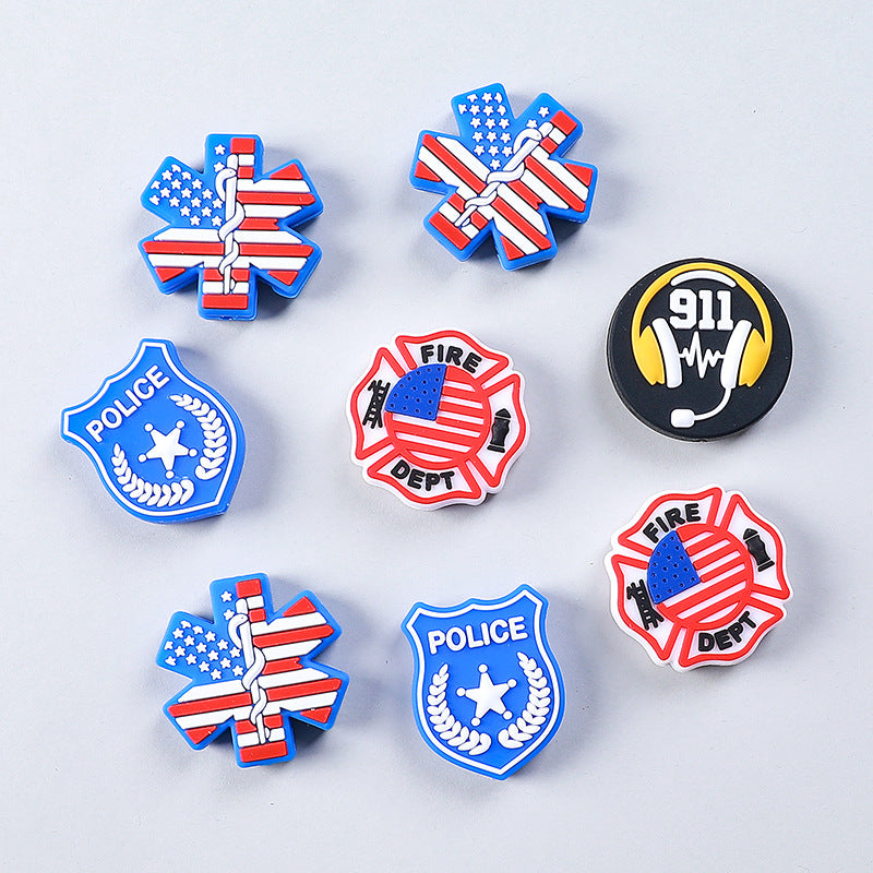 20pcs Silicone Focal Beads Fire Dept Police Star Badge Design 4