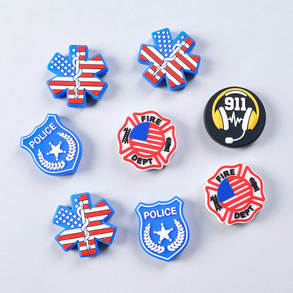 20pcs Silicone Focal Beads Fire Dept Police Star Badge Design 4