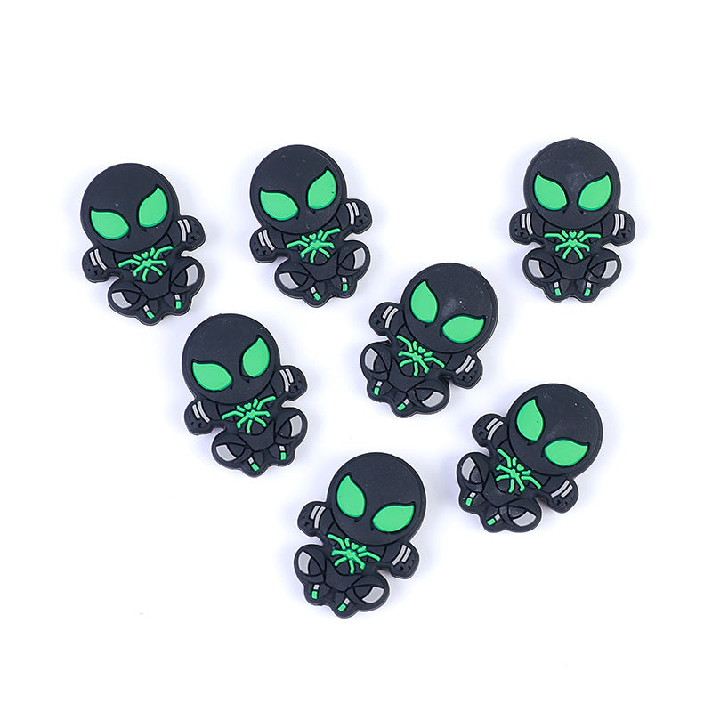 20pcs Silicone Focal Beads Green Alien Character Halloween Theme 4