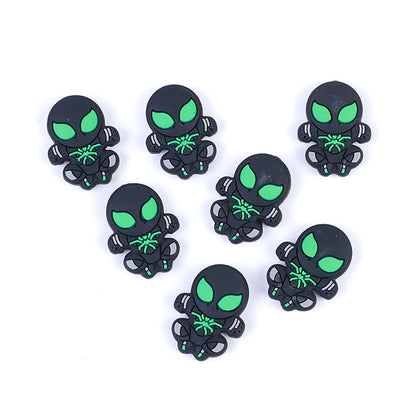 20pcs Silicone Focal Beads Green Alien Character Halloween Theme 4