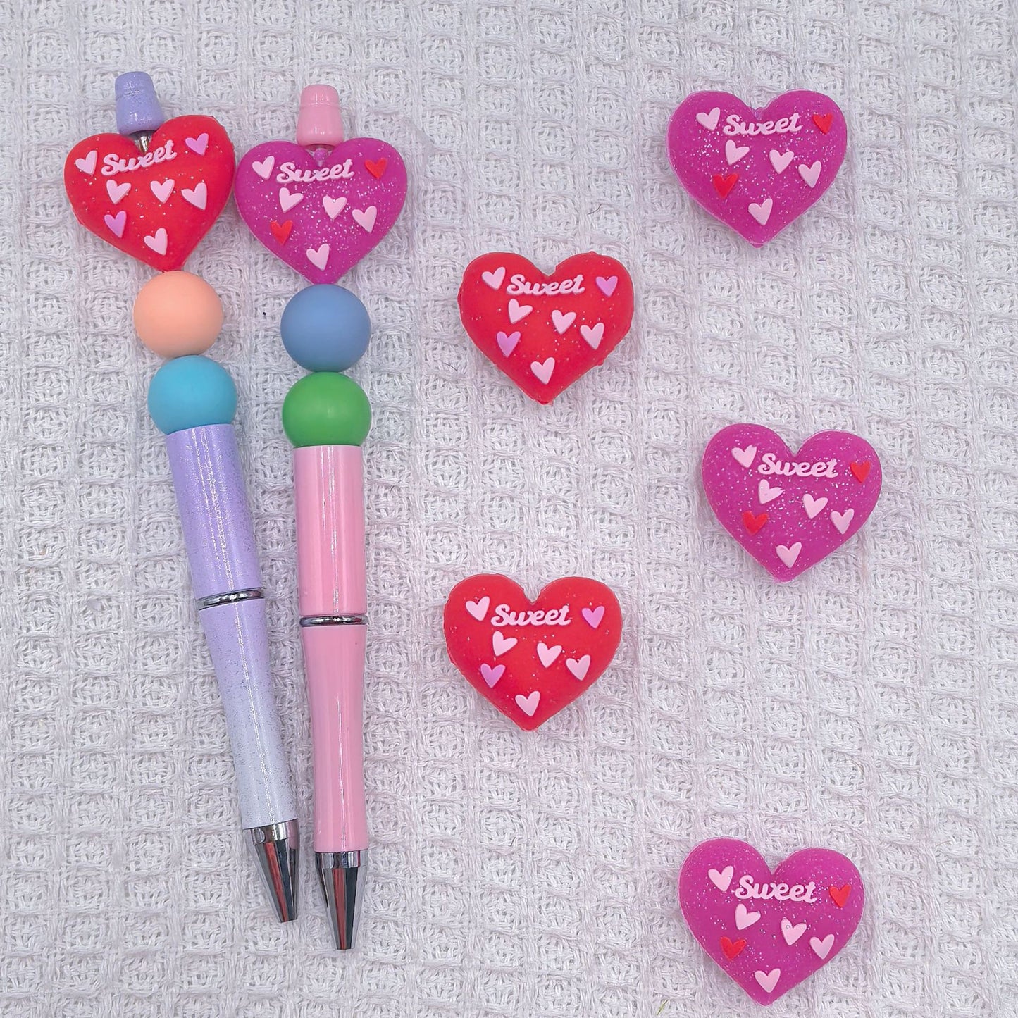 20Pcs Silicone 3D Focal Beads Valentine Day Love Heart Sweet Text 4