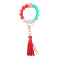 PU Tassel Silicone Bead Wristlet Keychain with Wooden Bead 20