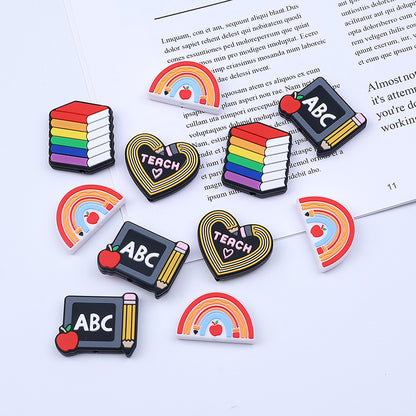 20pcs Silicone Focal Beads Teach Rainbow Books Pencil Design 4