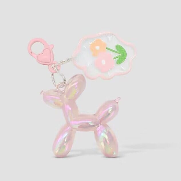 Balloon Dog PVC Keychain with Flower Charm Heart Clasp 4