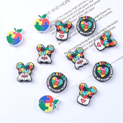 20Pcs Silicone Focal Beads Autism Puzzle Heart and Puzzle Mouse Design 2