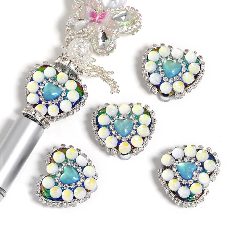 5pcs 21x25mm Chain Heart Rhinestone Beads Jewelry Making 5