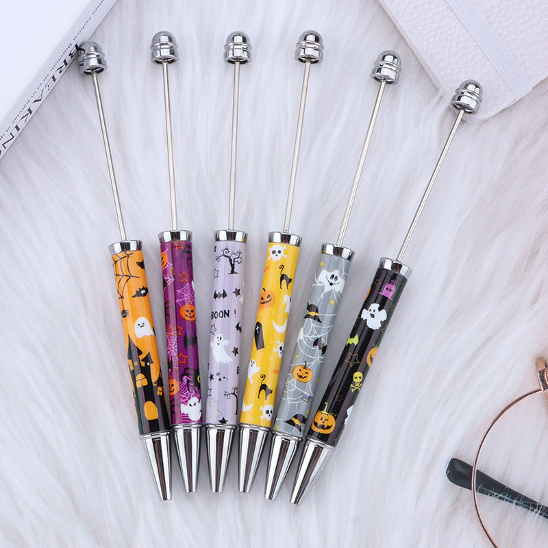 Halloween Beadable Pens Printed Pumpkin Ghost Spider Bat Design 4