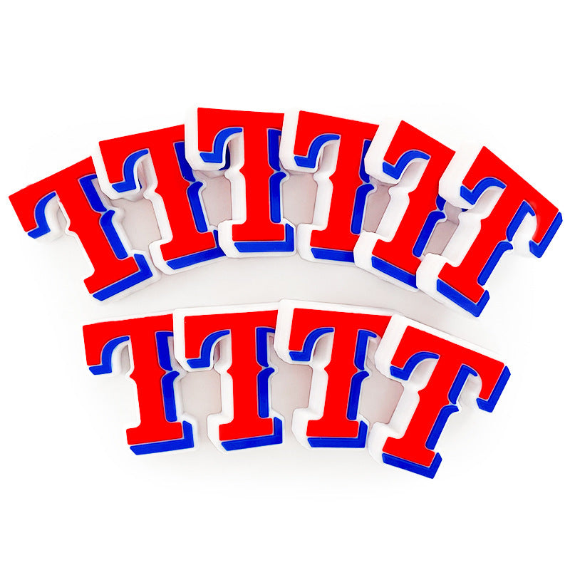 20Pcs Silicone Focal Beads English Letter T Red Blue Outline 3