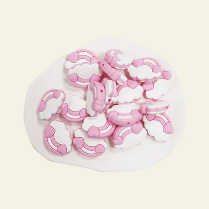 Silicone Focal Beads Cloud Rainbow Holding Heart Accents 8