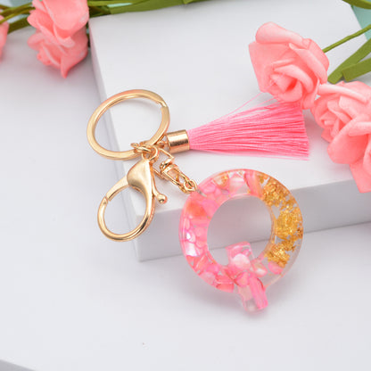 Resin Pink Tassel Letter Keychain A to Z Initial Charm 43