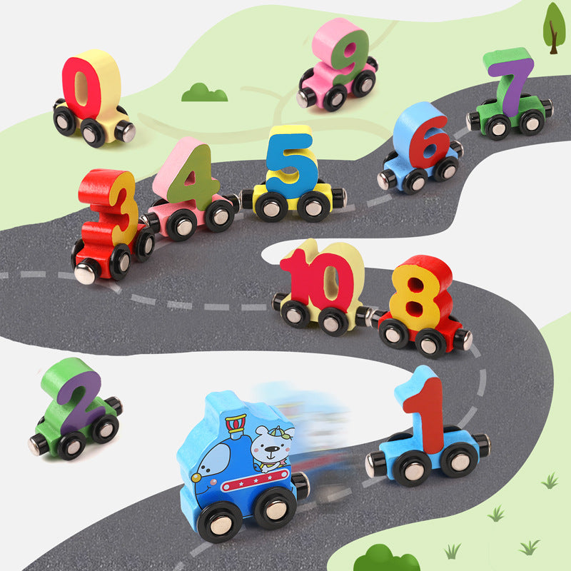 Wooden Montessori Toys Magnetic Digital Number Car Train for Kids 9