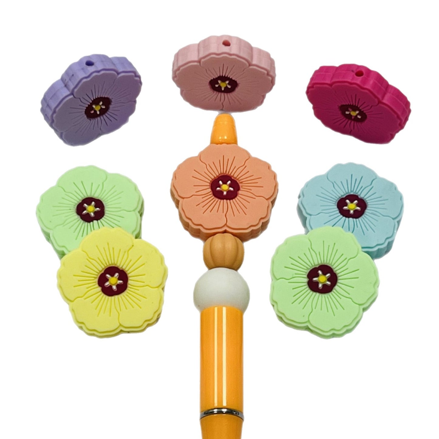 20Pcs Silicone Focal Beads Flower Macaroon Color Design 3