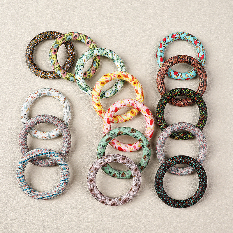 65mm Printed Silicone Beads Ring Shape Printed Design 6