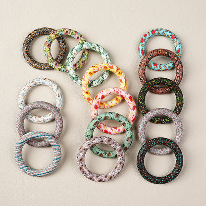 65mm Printed Silicone Beads Ring Shape Printed Design 6
